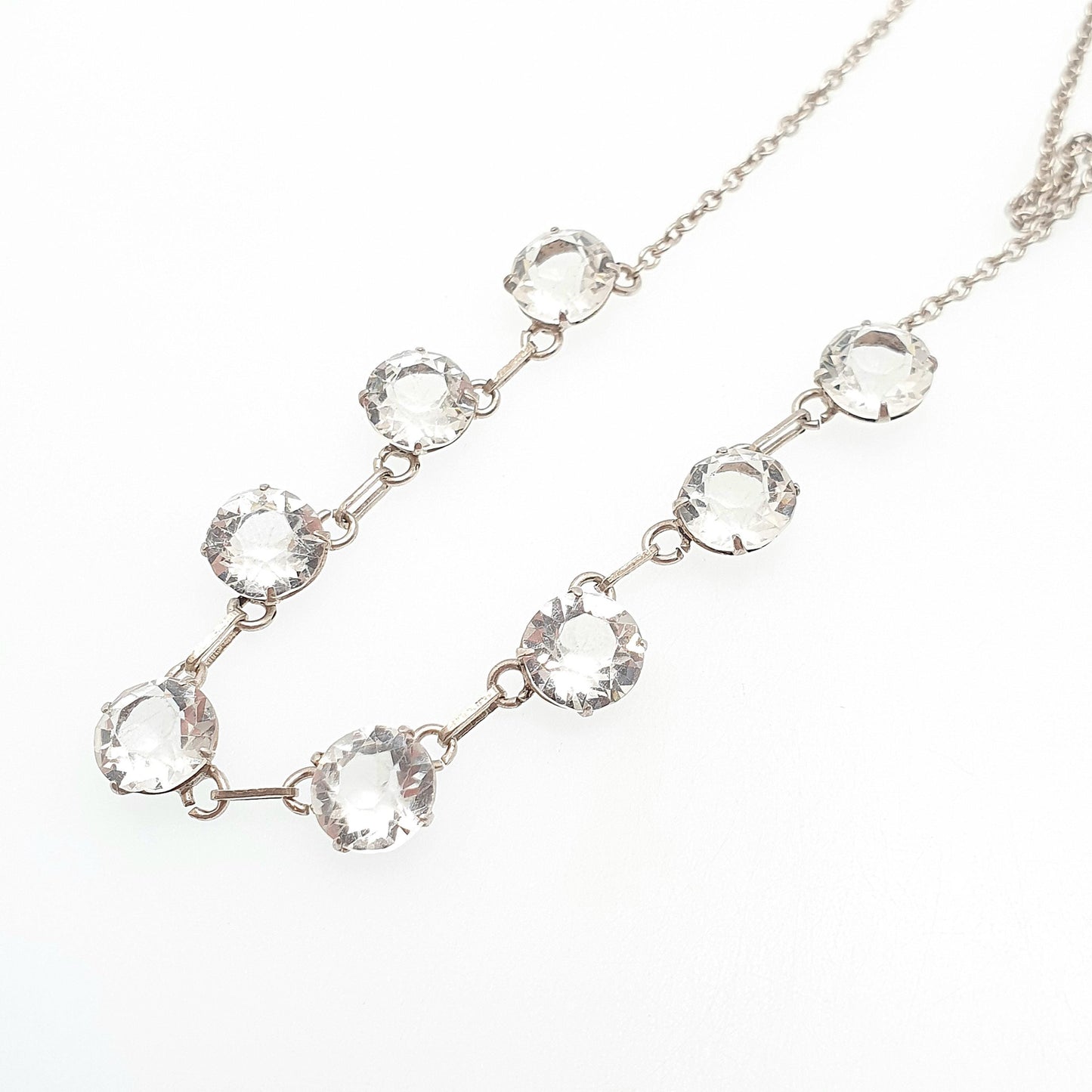 Antique Art Deco Solid Silver Diamond Paste Necklace Riviera Style 41cm 5.48g Vintage Sparkly Pastes Womens Jewelry Jewellery