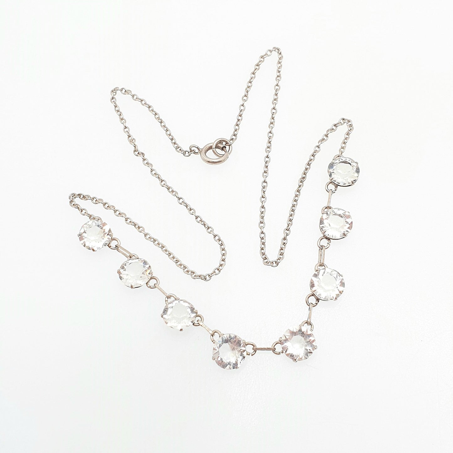 Antique Art Deco Solid Silver Diamond Paste Necklace Riviera Style 41cm 5.48g Vintage Sparkly Pastes Womens Jewelry Jewellery