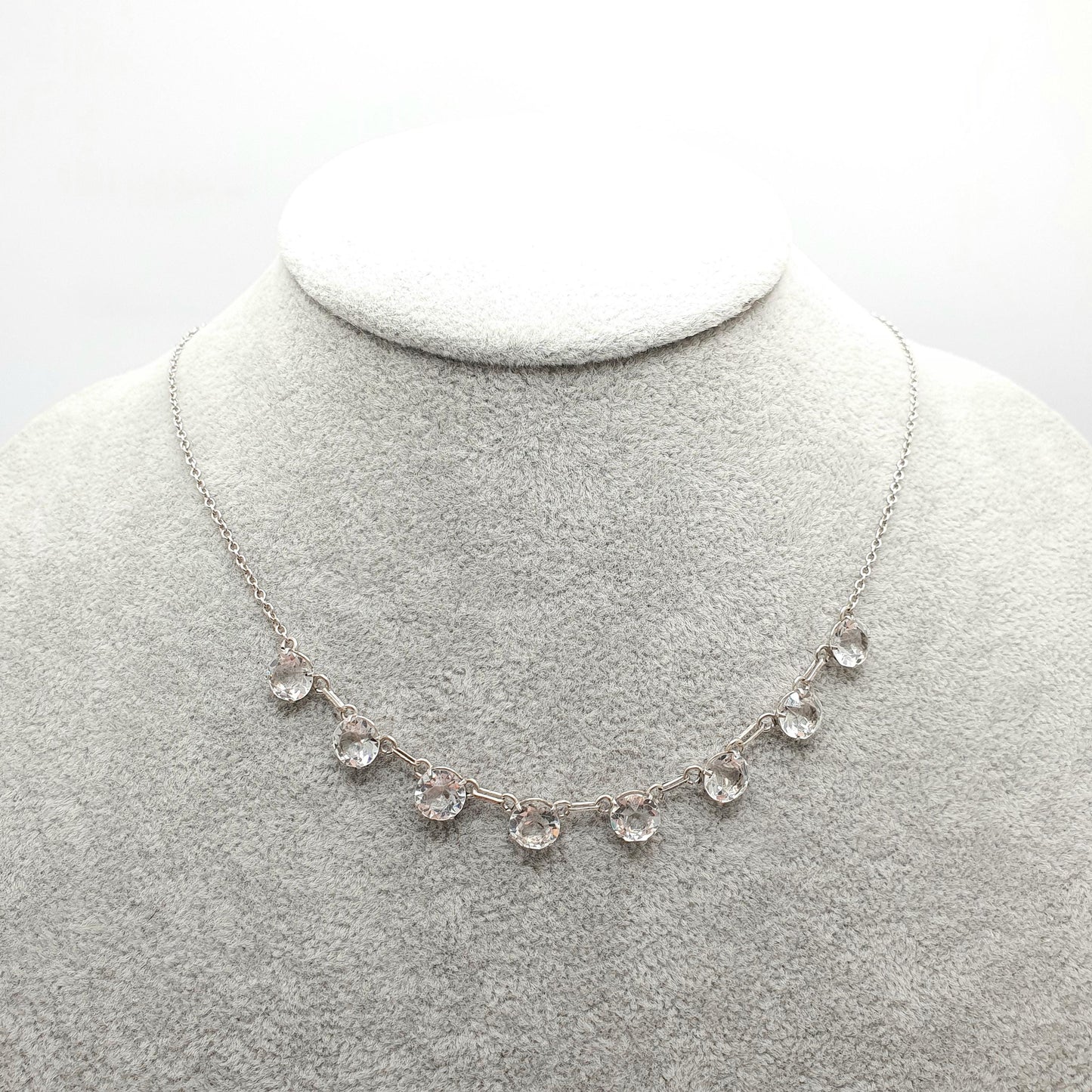 Antique Art Deco Solid Silver Diamond Paste Necklace Riviera Style 41cm 5.48g Vintage Sparkly Pastes Womens Jewelry Jewellery