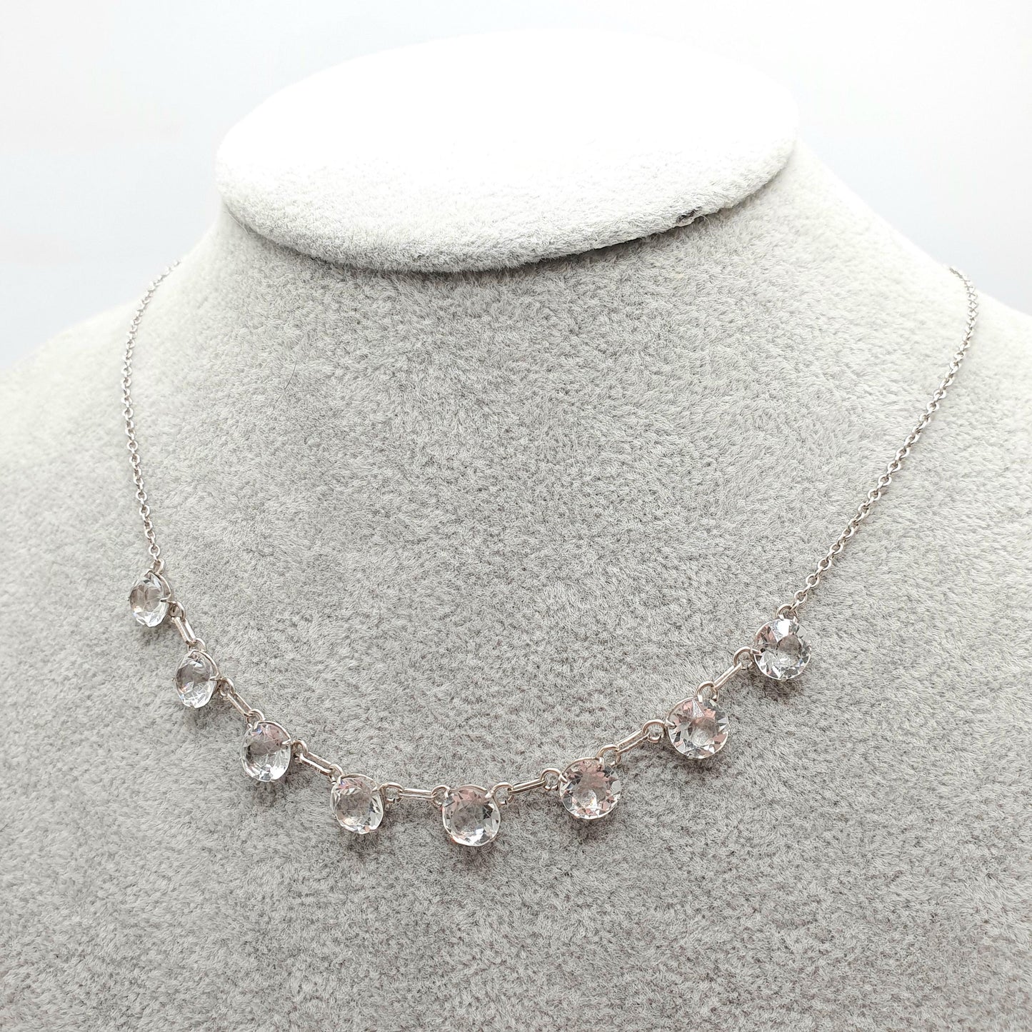 Antique Art Deco Solid Silver Diamond Paste Necklace Riviera Style 41cm 5.48g Vintage Sparkly Pastes Womens Jewelry Jewellery
