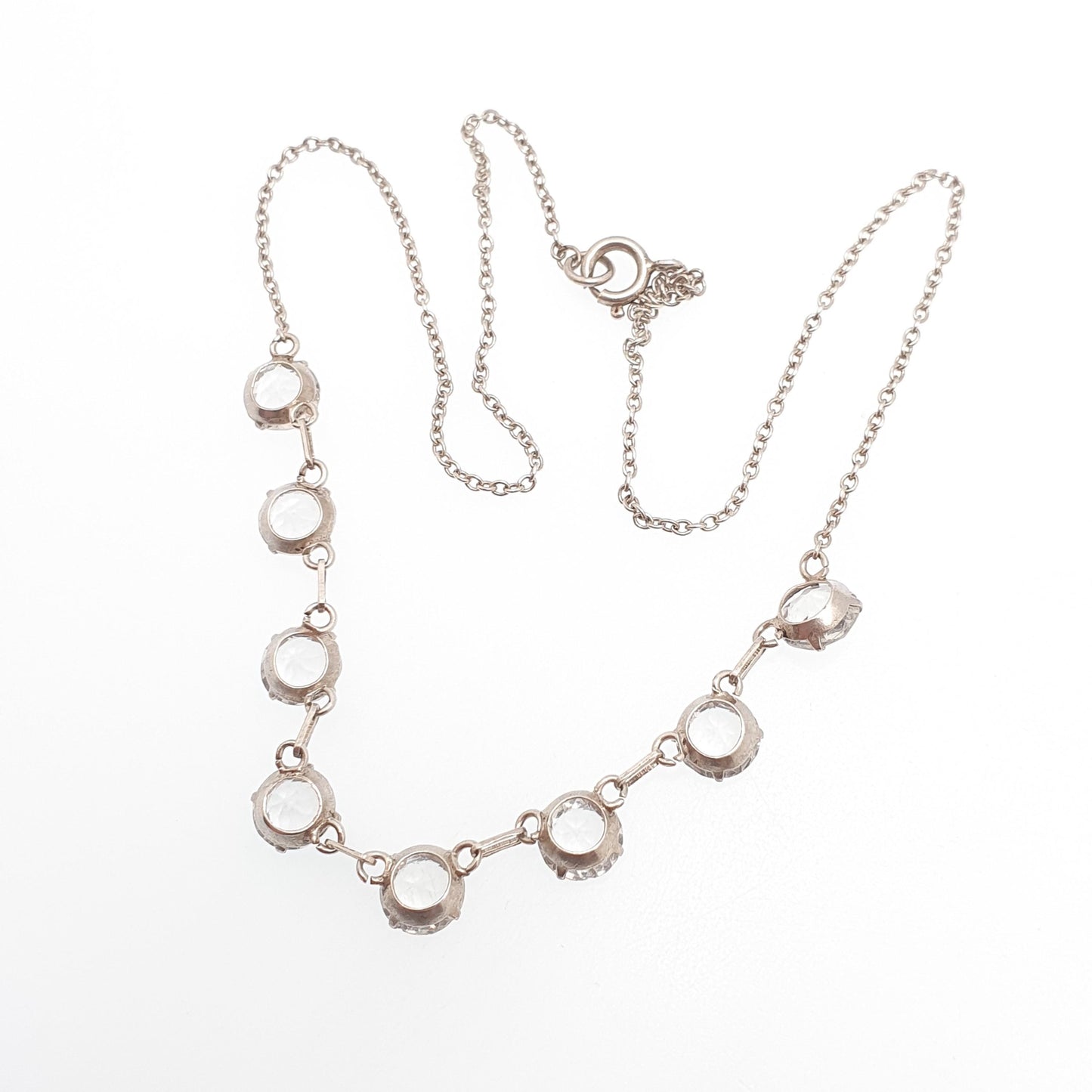 Antique Art Deco Solid Silver Diamond Paste Necklace Riviera Style 41cm 5.48g Vintage Sparkly Pastes Womens Jewelry Jewellery