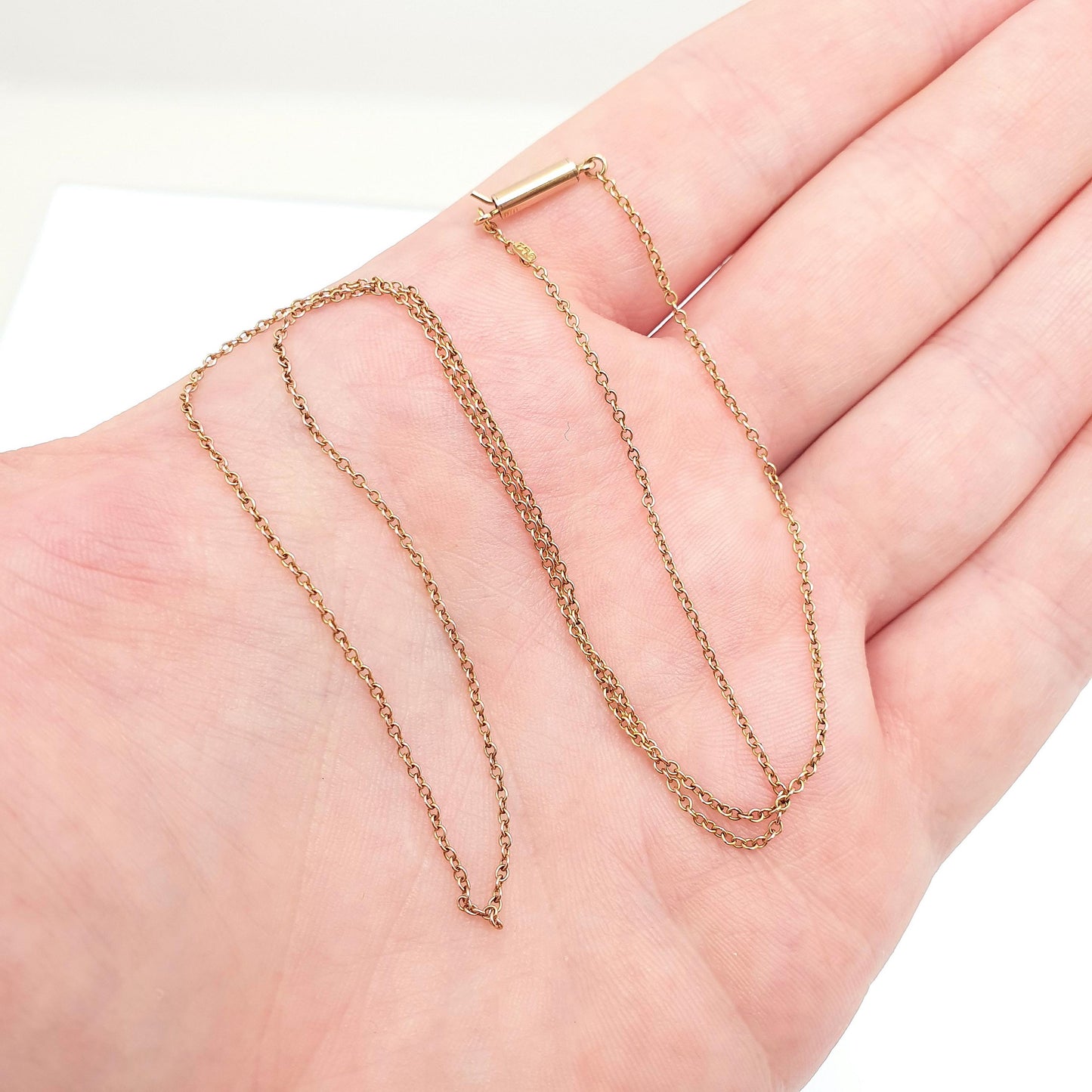Antique 9ct 9k Gold Chain Necklace Victorian Cable Link Solid 9kt 45cm 17.7" 1.57g Trace Fine Yellow Genuine Vintage Womens Jewelry