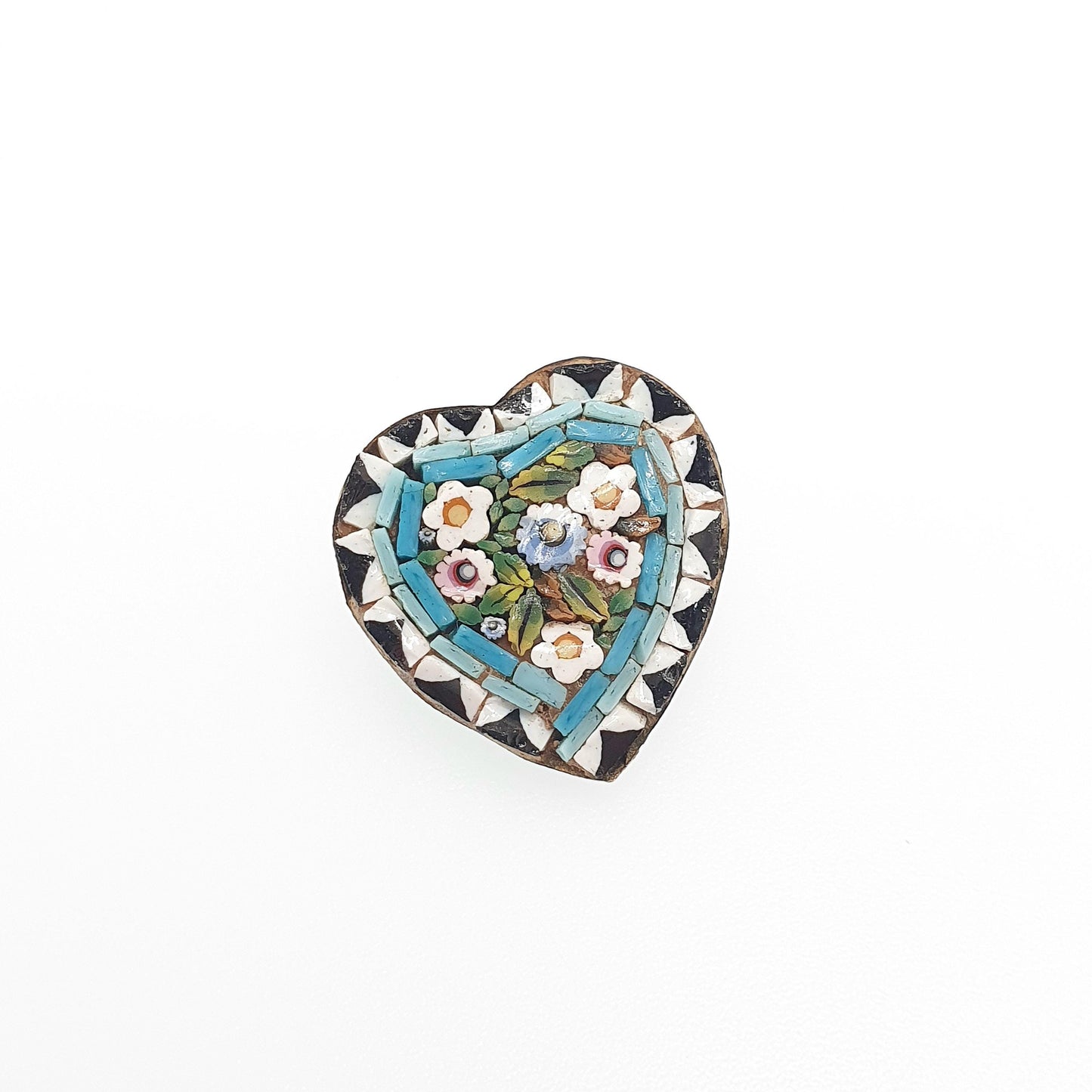 Antique Micro Mosaic Heart Brooch Pin Victorian Micromosaic Millefiori Fine Vintage Love Gift Italian Handmade European Jewelry Jewellery