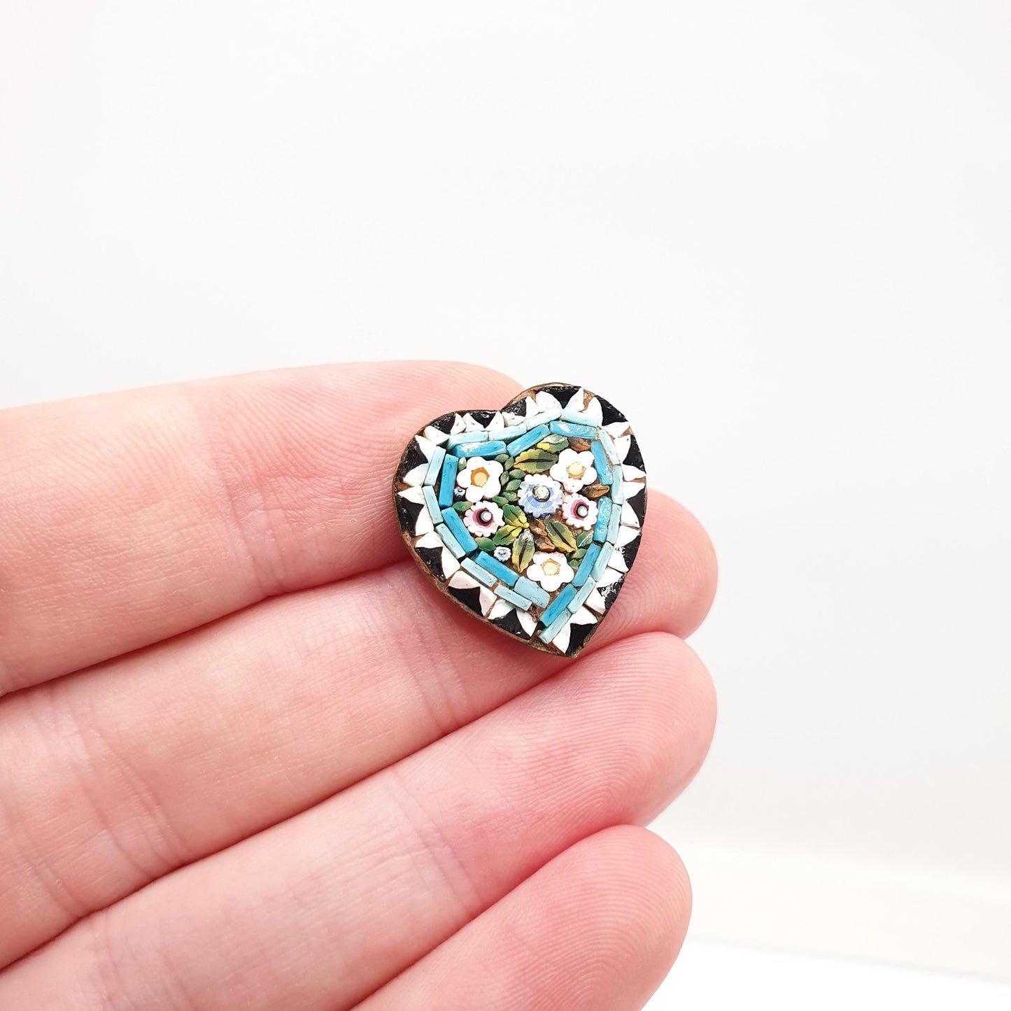 Antique Micro Mosaic Heart Brooch Pin Victorian Micromosaic Millefiori Fine Vintage Love Gift Italian Handmade European Jewelry Jewellery