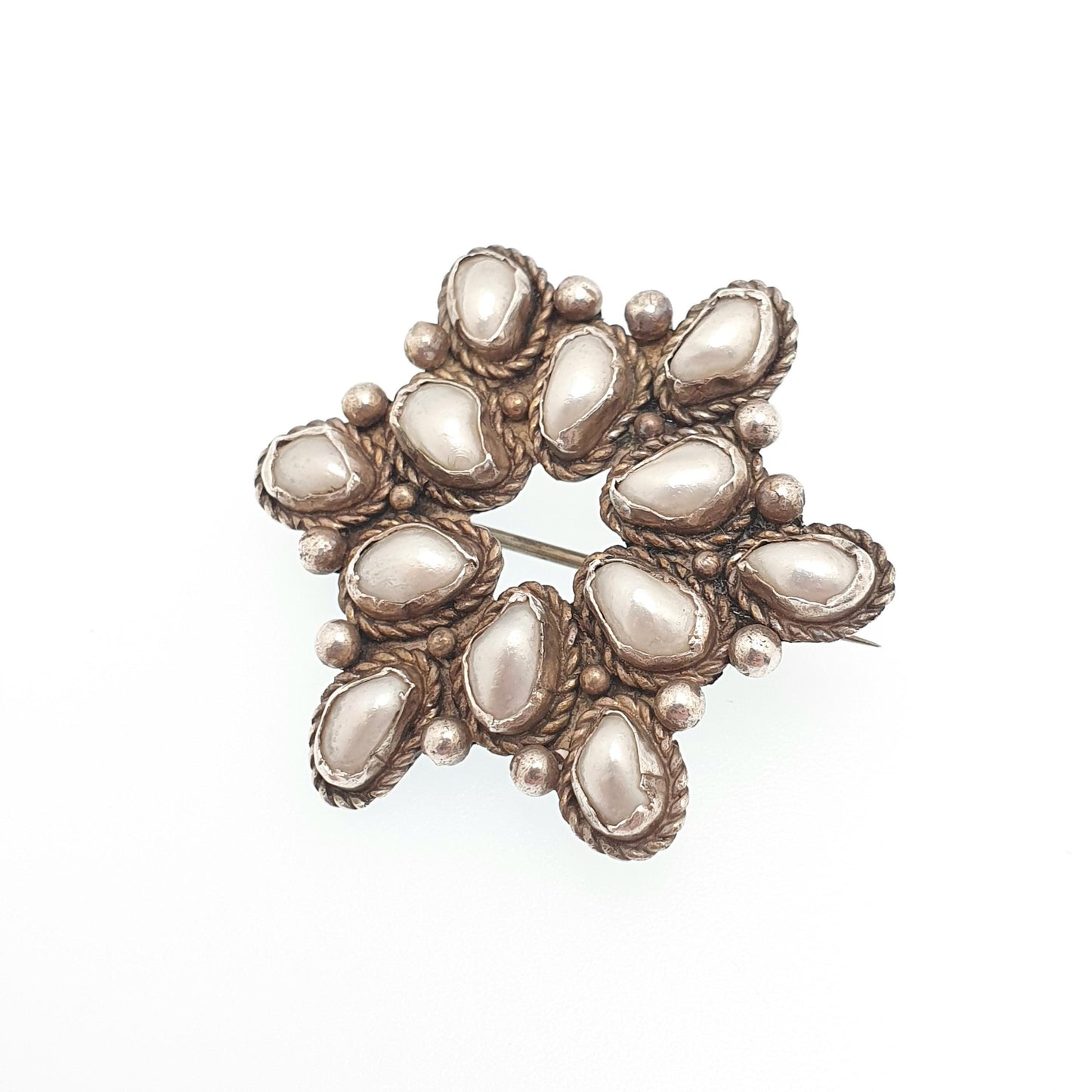Antique Chinese Freshwater Pearl Solid Silver Brooch Star Shape Cluster Pin Natural Pearls Vintage Jewellery Jewelry