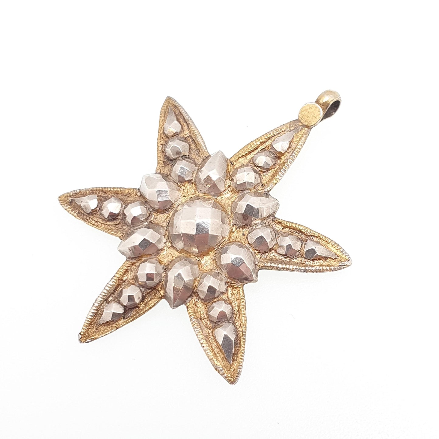 Antique Victorian Gold on Silver Star Pendant Necklace Georgian Steel Cut Style Solid Celestial Vintage