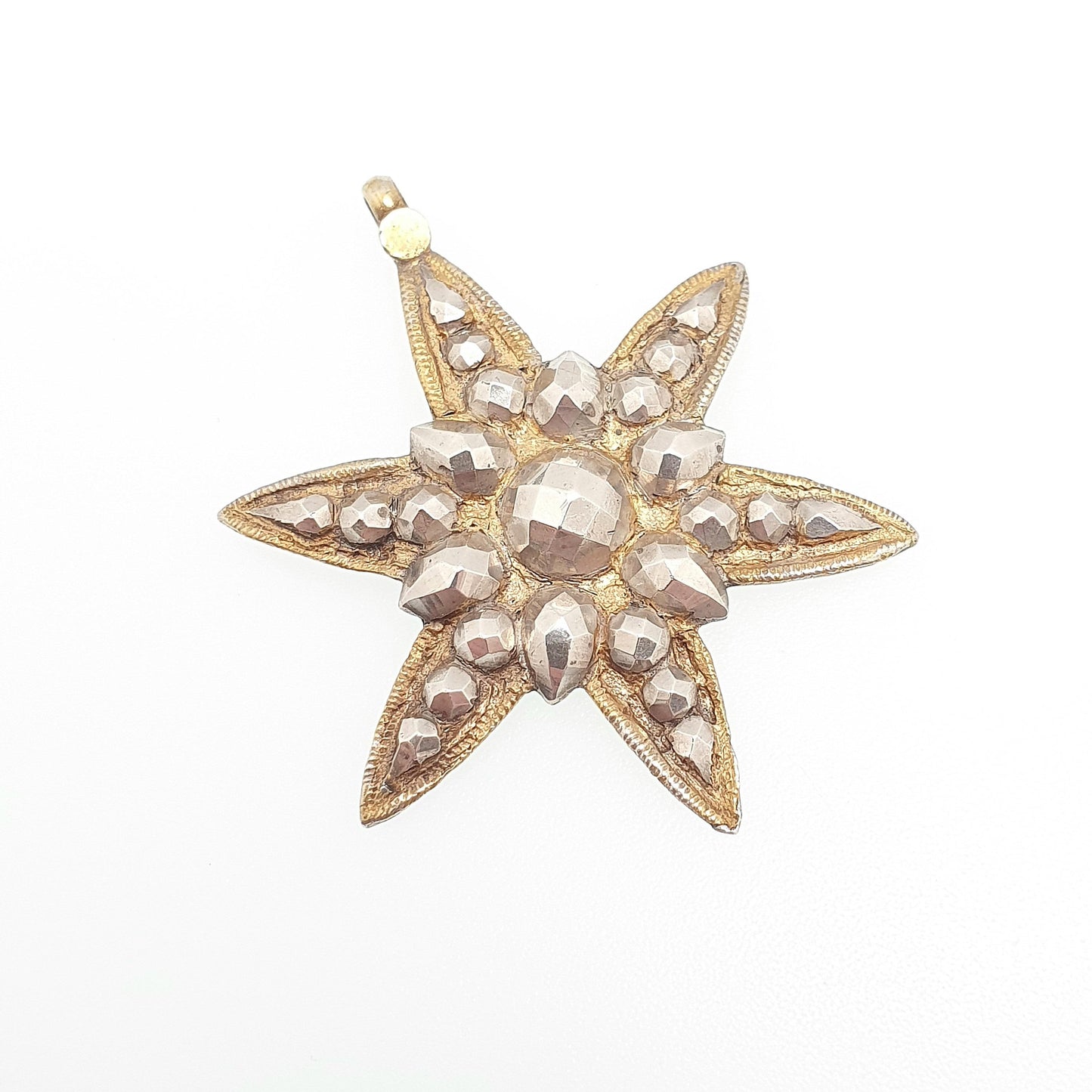 Antique Victorian Gold on Silver Star Pendant Necklace Georgian Steel Cut Style Solid Celestial Vintage