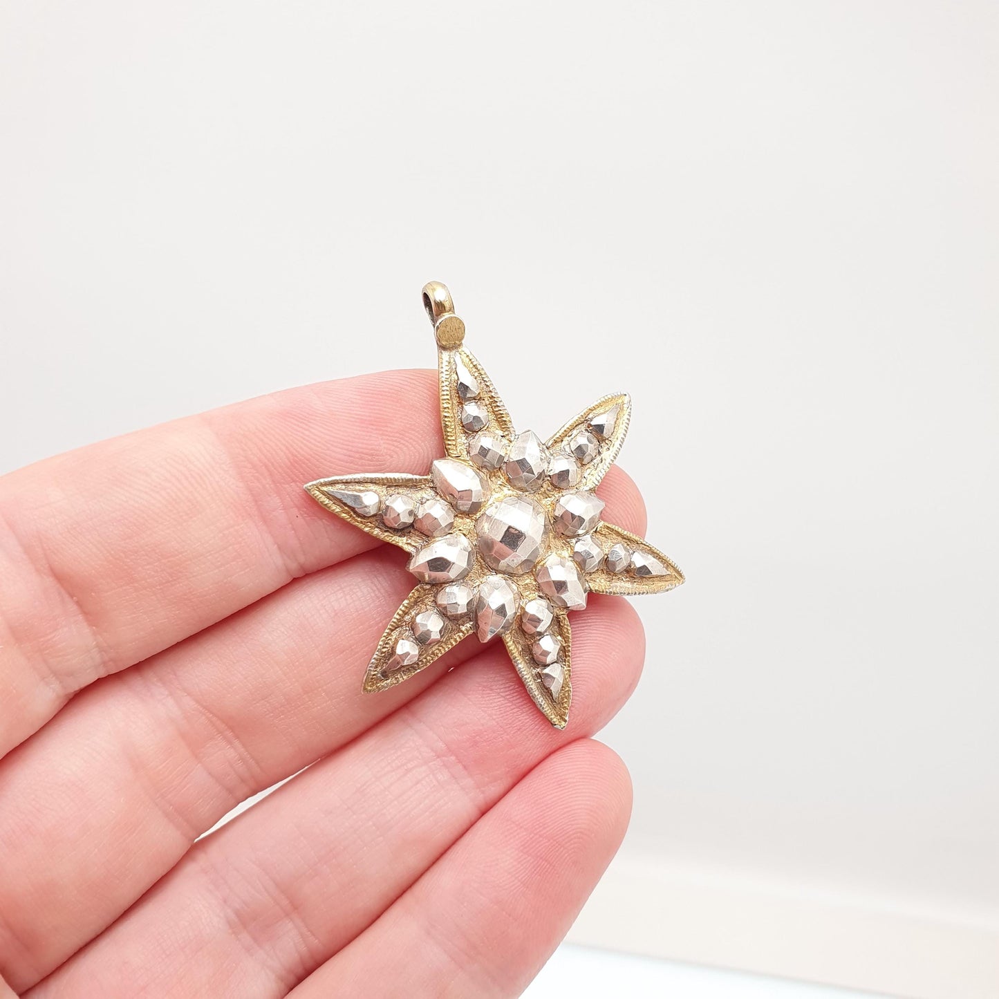 Antique Victorian Gold on Silver Star Pendant Necklace Georgian Steel Cut Style Solid Celestial Vintage