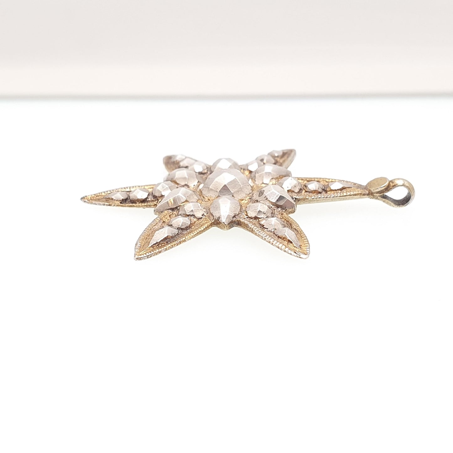 Antique Victorian Gold on Silver Star Pendant Necklace Georgian Steel Cut Style Solid Celestial Vintage