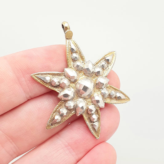 Antique Victorian Gold on Silver Star Pendant Necklace Georgian Steel Cut Style Solid Celestial Vintage