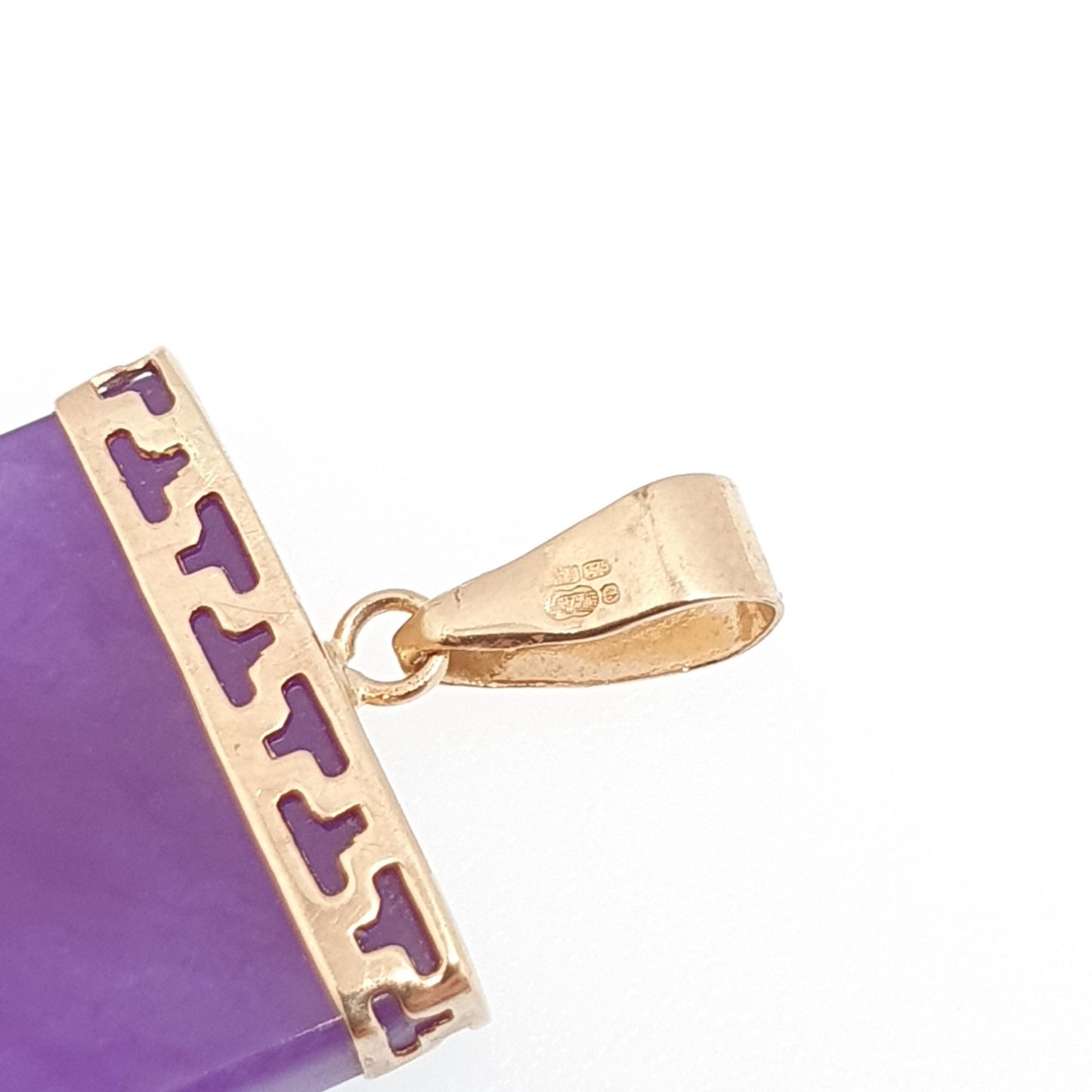 Vintage 9ct Gold Purple Jade Necklace Pendant Chinese Symbol Solid 9k 375 Writing Mandarin China Women Jewelry Jewellery