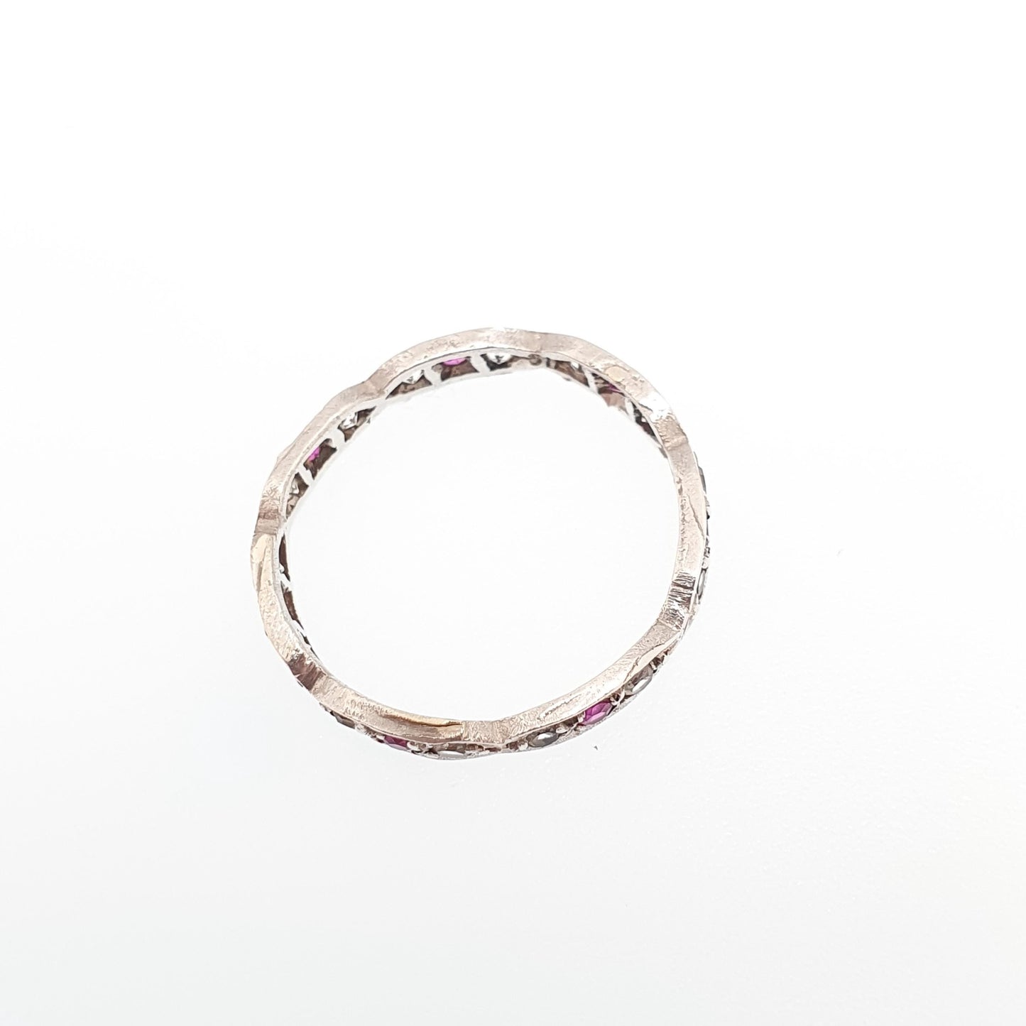 Antique Eternity Ring Solid Silver Ruby & White Spinel 1920s Full Art Deco Red Gemstone Womens Jewellery Jewelry