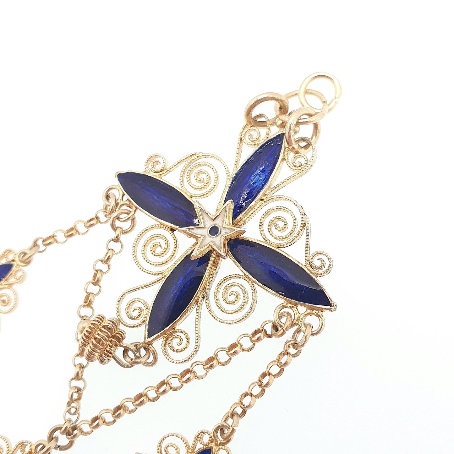 Antique Solid Silver MARIUS HAMMER Enamel Necklace Pendant Gold Vermeil Cruciform Cross Star Filigree Solje Scandinavian Vintage