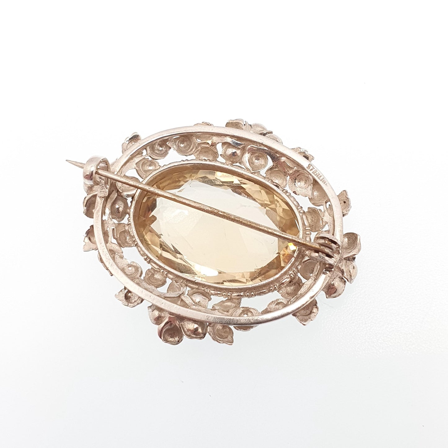 Antique Sterling Silver Citrine Brooch Very Rare Art Nouveau Genuine Real Gemstone Vintage Jewelry Jewellery