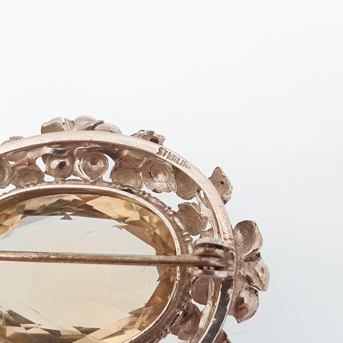 Antique Sterling Silver Citrine Brooch Very Rare Art Nouveau Genuine Real Gemstone Vintage Jewelry Jewellery