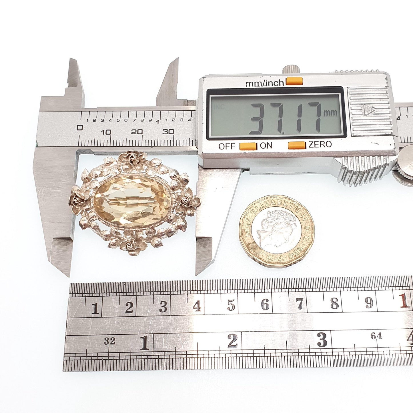 Antique Sterling Silver Citrine Brooch Very Rare Art Nouveau Genuine Real Gemstone Vintage Jewelry Jewellery