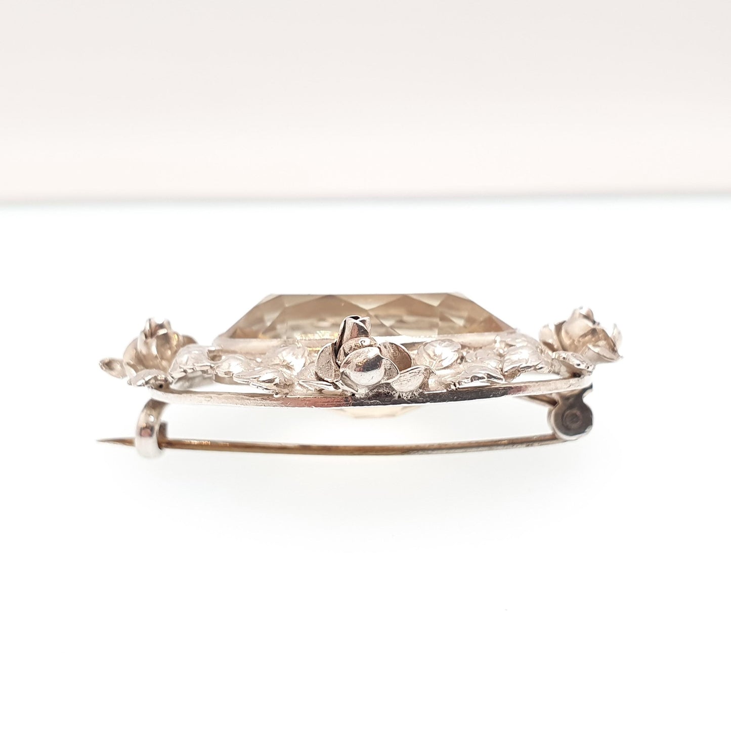 Antique Sterling Silver Citrine Brooch Very Rare Art Nouveau Genuine Real Gemstone Vintage Jewelry Jewellery