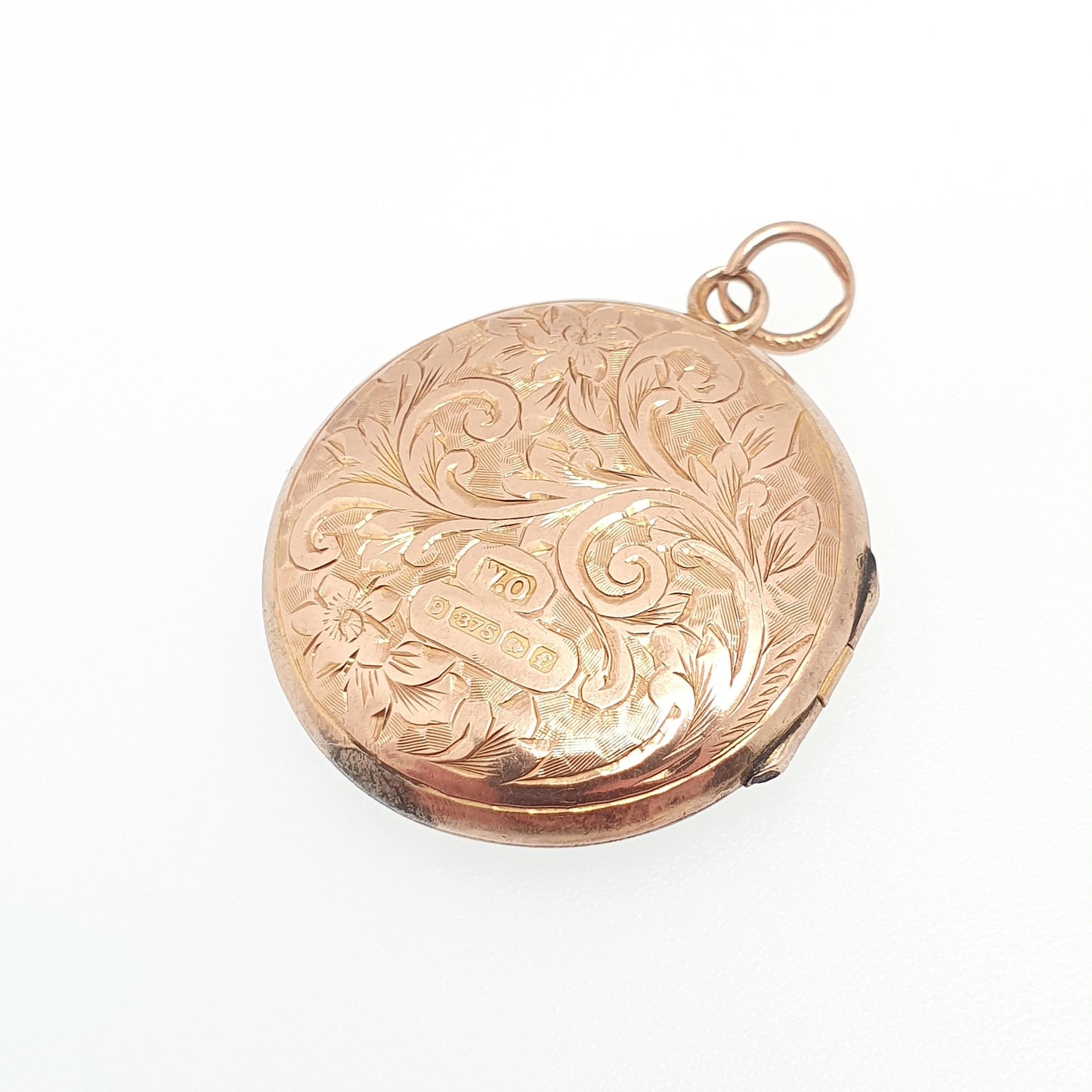 Antique Solid 9k 9ct Rose Gold Locket Round 1905 Hallmark Engraved All 9ct 9kt Gold Necklace Photo Picture Pendant Jewelry Jewellery