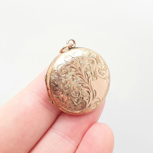 Antique Solid 9k 9ct Rose Gold Locket Round 1905 Hallmark Engraved All 9ct 9kt Gold Necklace Photo Picture Pendant Jewelry Jewellery