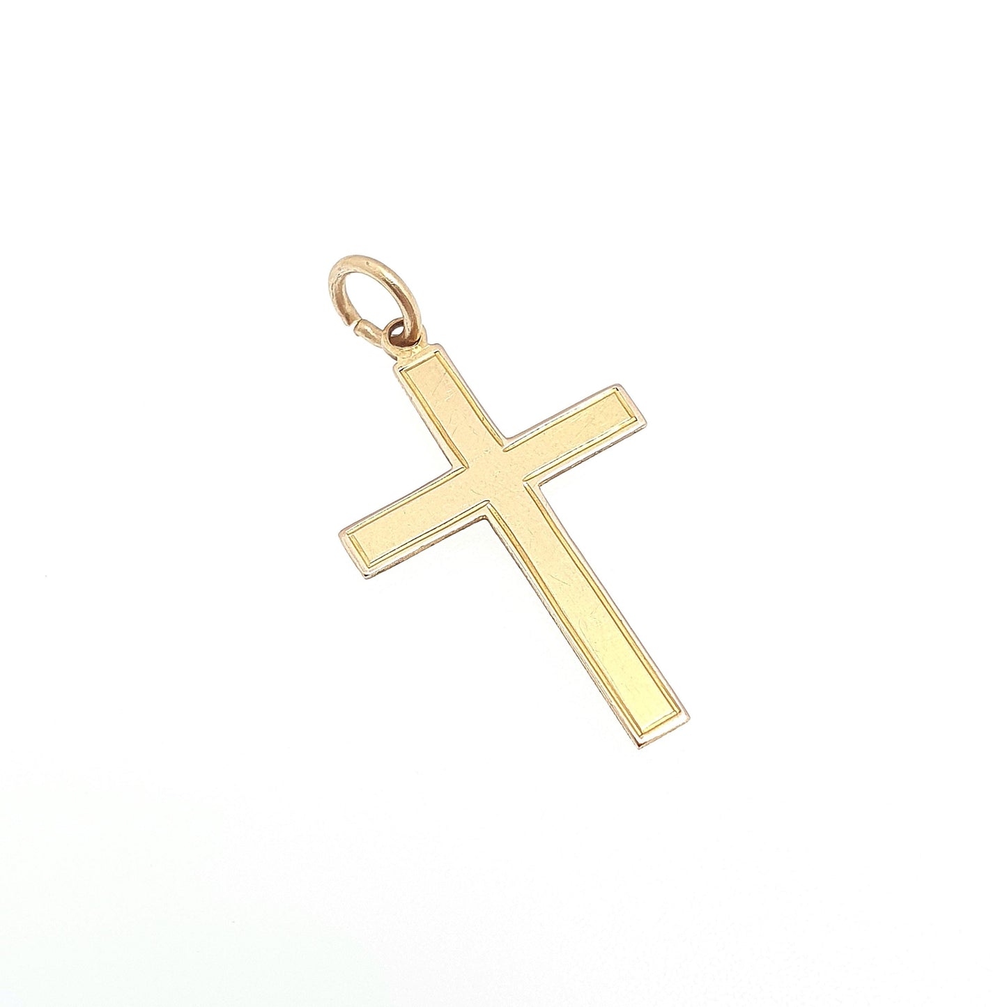 Antique 9ct 9k Gold Crucifix Necklace Yellow Cross Pendant Plain Smooth Cruciform Solid 375 Vintage Womens Mens Jewellery Jewelry