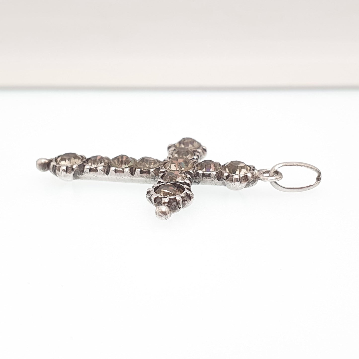 Antique Solid Silver Paste Crucifix Pendant Cross Necklace French Jewelry Sparkly Christian Catholic Jewellery Jewelry