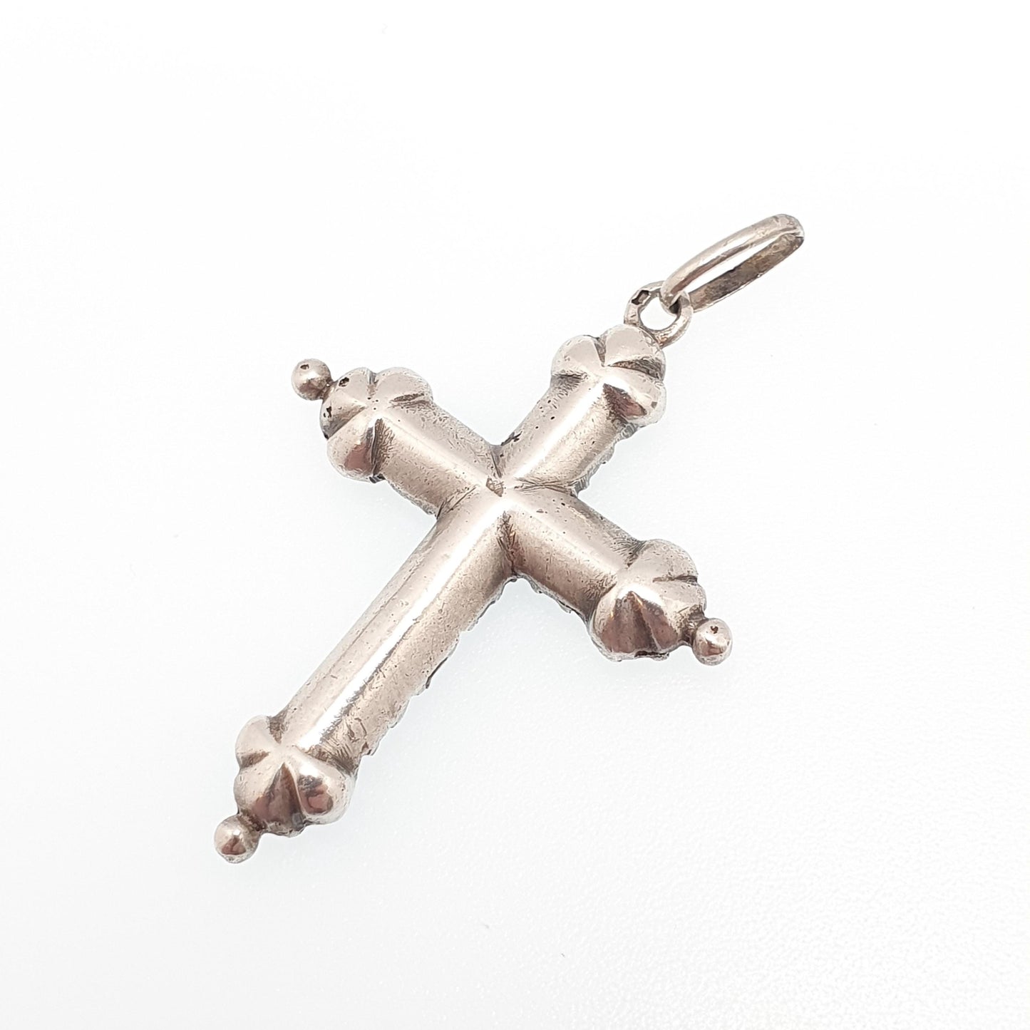 Antique Solid Silver Paste Crucifix Pendant Cross Necklace French Jewelry Sparkly Christian Catholic Jewellery Jewelry