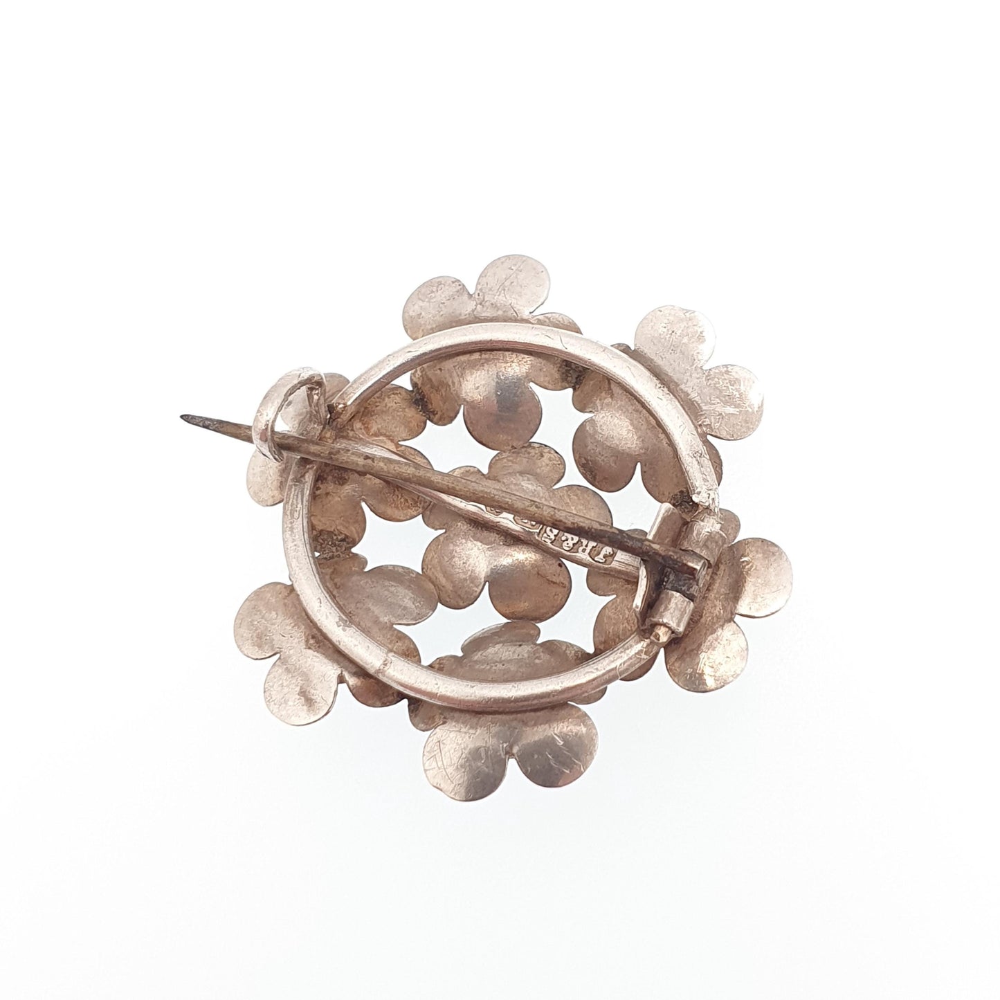 Antique Victorian Diamond Paste Flower Sterling Silver Brooch Pin 1889 Hallmark Vintage Floral Womens Jewelry Jewellery