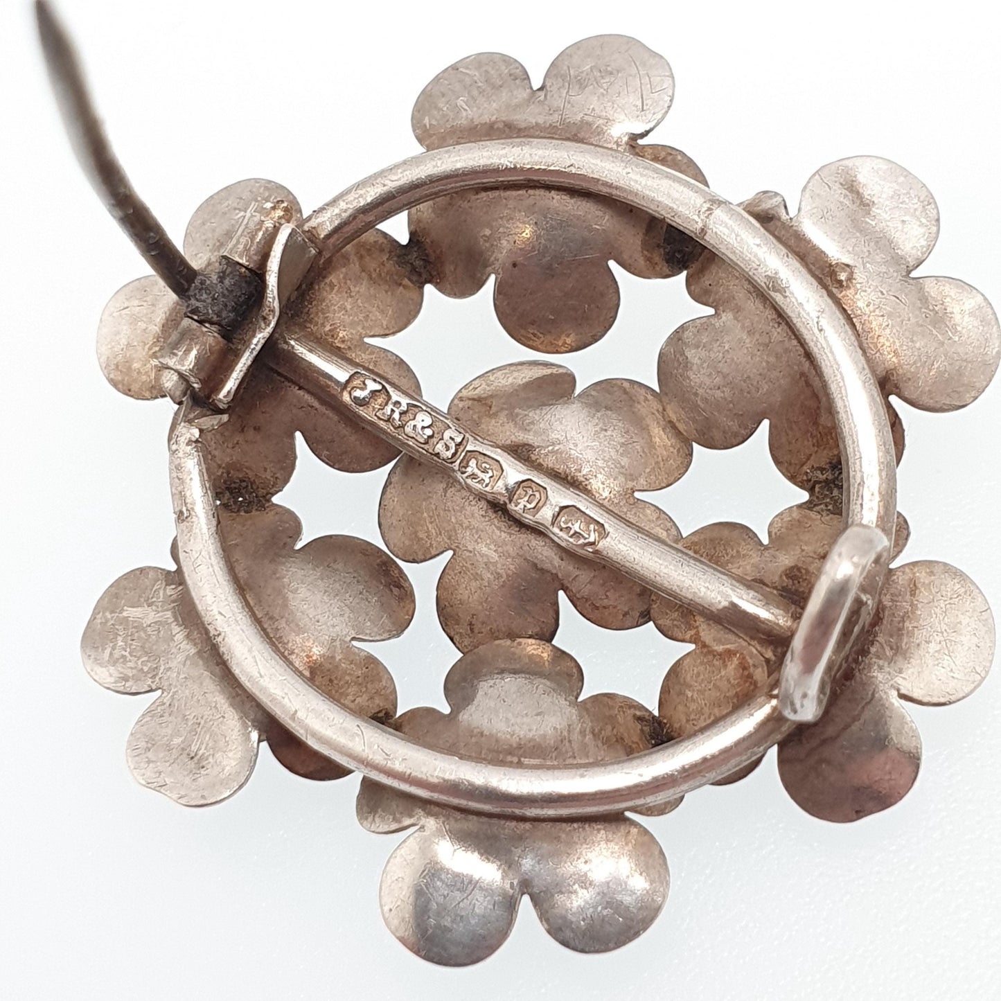 Antique Victorian Diamond Paste Flower Sterling Silver Brooch Pin 1889 Hallmark Vintage Floral Womens Jewelry Jewellery