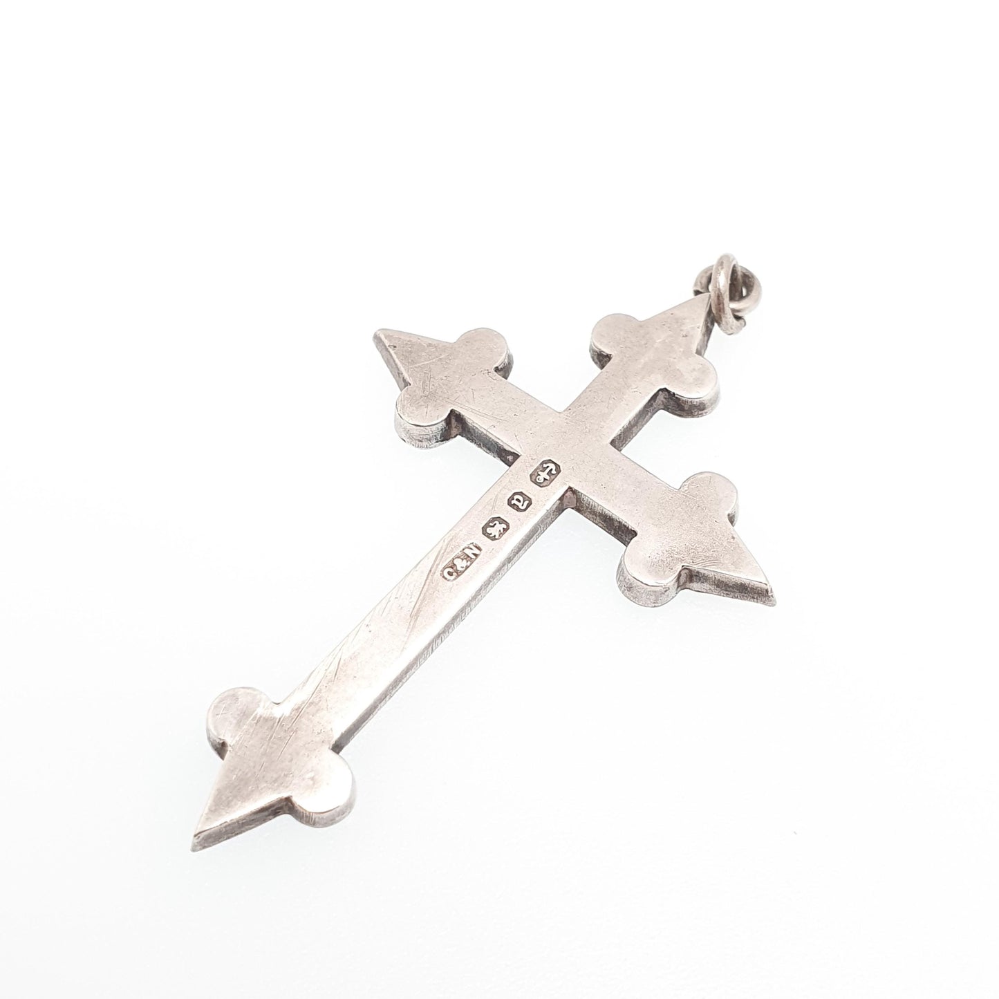 Antique Sterling Silver Crucifix Necklace Pendant 1898 Hallmark Pointed Engraved Cross Catholic Christian Vintage