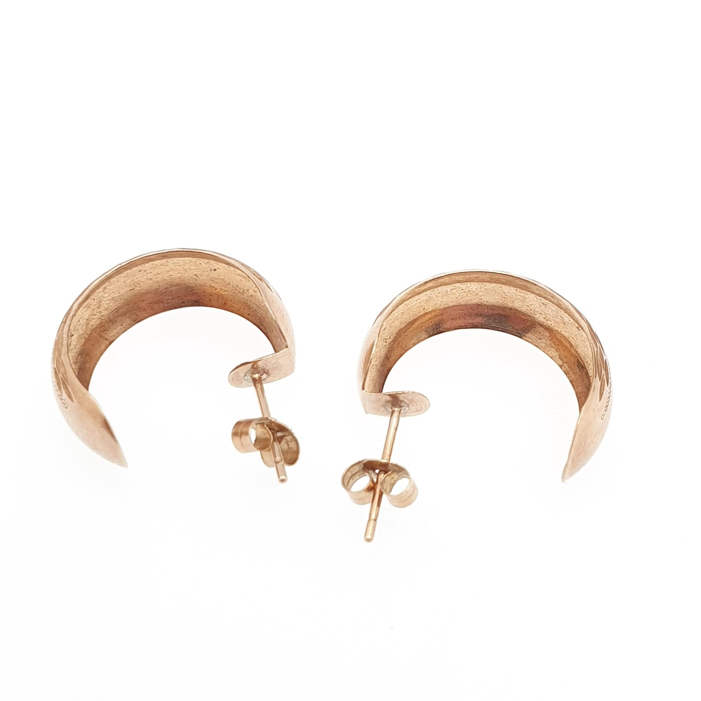 Vintage 9k 9ct Gold Hoop Earrings Stud Three Quarter Etched Solid 375 9kt Retro Womens Jewelry Jewellery