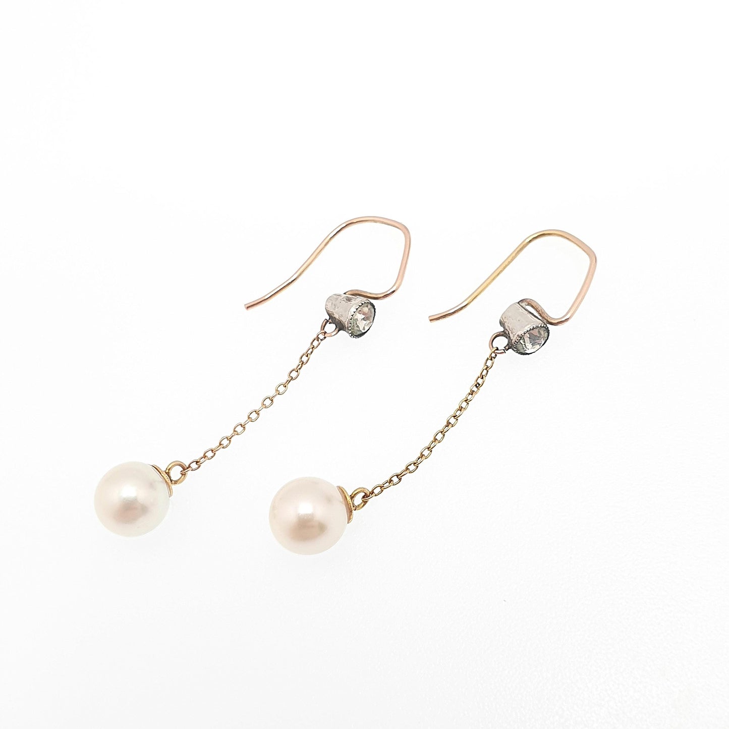Antique 9ct Gold Pearl Earrings 9ct 375 Solid Silver Diamond Paste Hook Hanging Cultured Dangle Drop  Jewelry Jewellery