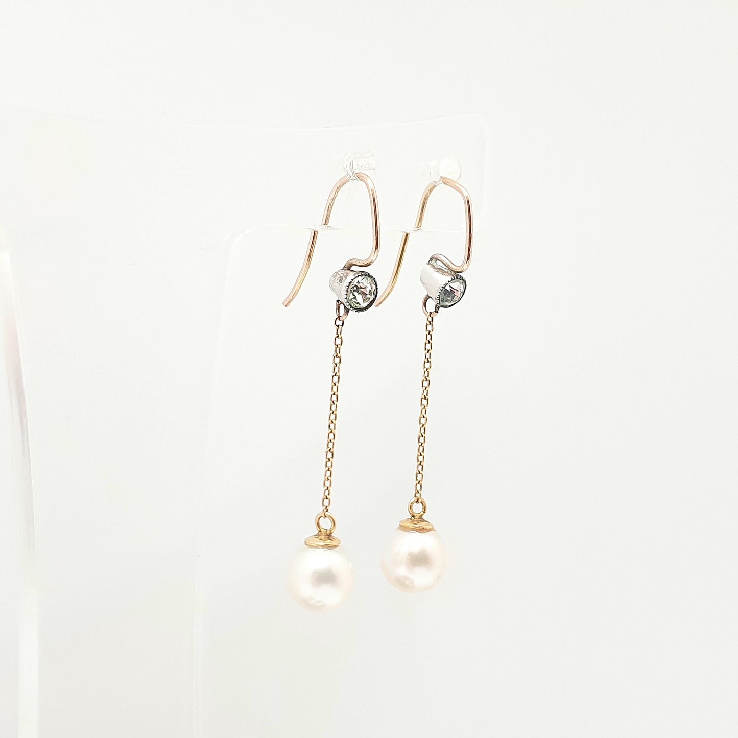 Antique 9ct Gold Pearl Earrings 9ct 375 Solid Silver Diamond Paste Hook Hanging Cultured Dangle Drop  Jewelry Jewellery
