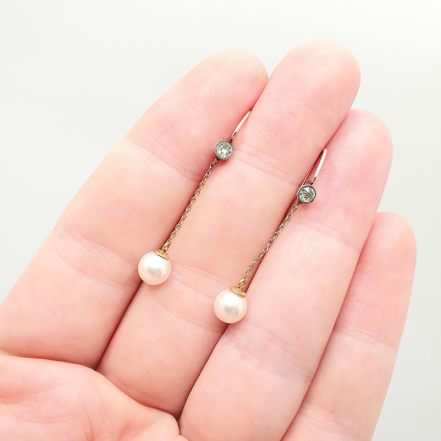 Antique 9ct Gold Pearl Earrings 9ct 375 Solid Silver Diamond Paste Hook Hanging Cultured Dangle Drop  Jewelry Jewellery