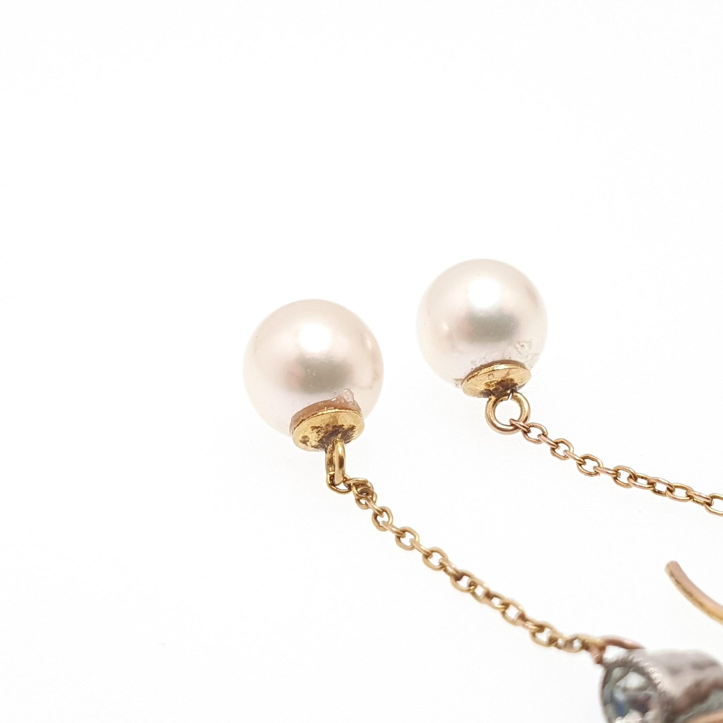 Antique 9ct Gold Pearl Earrings 9ct 375 Solid Silver Diamond Paste Hook Hanging Cultured Dangle Drop  Jewelry Jewellery
