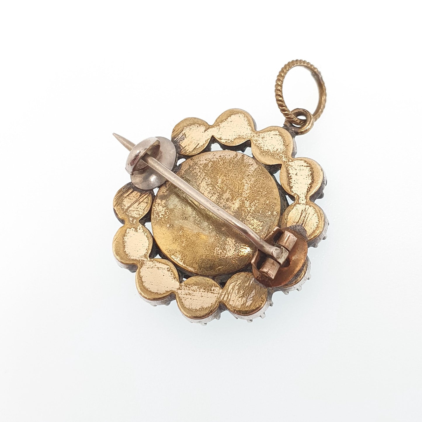 Antique Georgian Solid Silver Emerald Paste Necklace Pendant Brooch Rolled Gold Rear Cluster Mourning Hair Locket Vintage Jewelry Jewellery