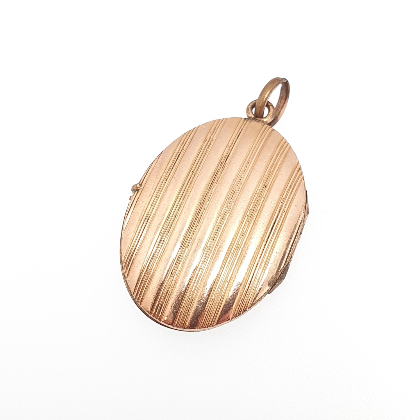 Antique Rolled Gold Locket Necklace Pendant Rose Gold Filled Vertical Pattern Oval Vintage Womens Ladies Jewellery Jewelry