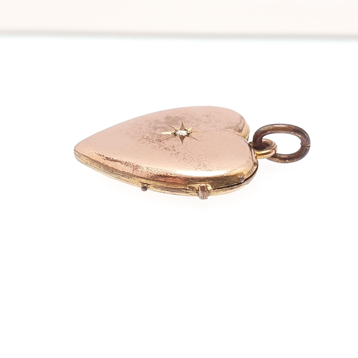Antique Rolled Gold Diamond Heart Locket Necklace Victorian Rose Gold Filled Genuine Gemstone Pendant Vintage Jewellery Jewelry