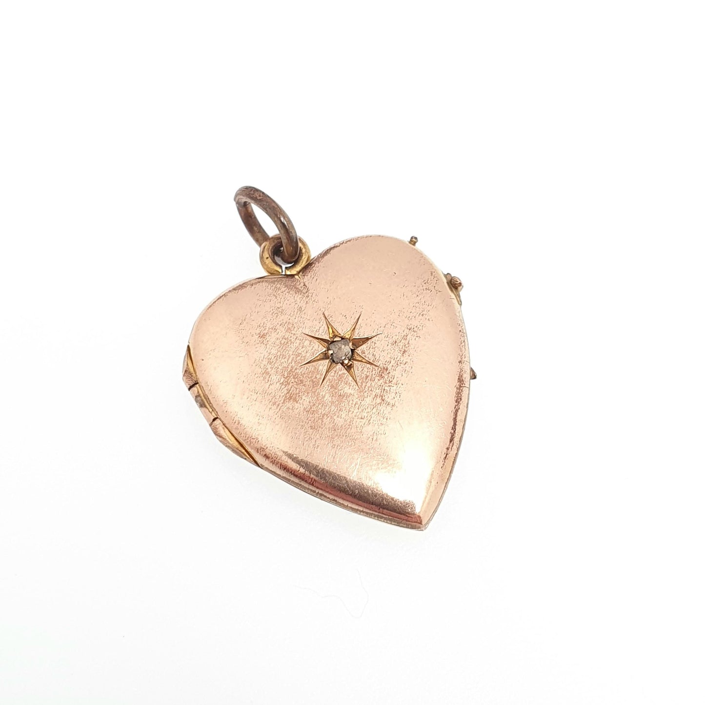 Antique Rolled Gold Diamond Heart Locket Necklace Victorian Rose Gold Filled Genuine Gemstone Pendant Vintage Jewellery Jewelry