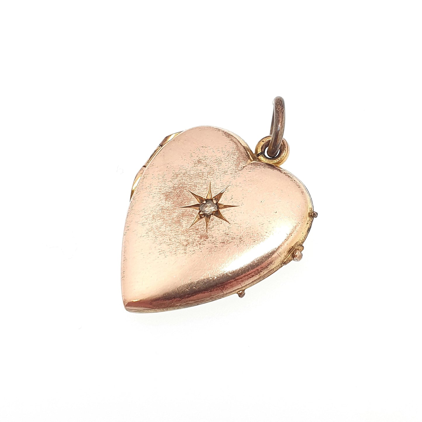 Antique Rolled Gold Diamond Heart Locket Necklace Victorian Rose Gold Filled Genuine Gemstone Pendant Vintage Jewellery Jewelry