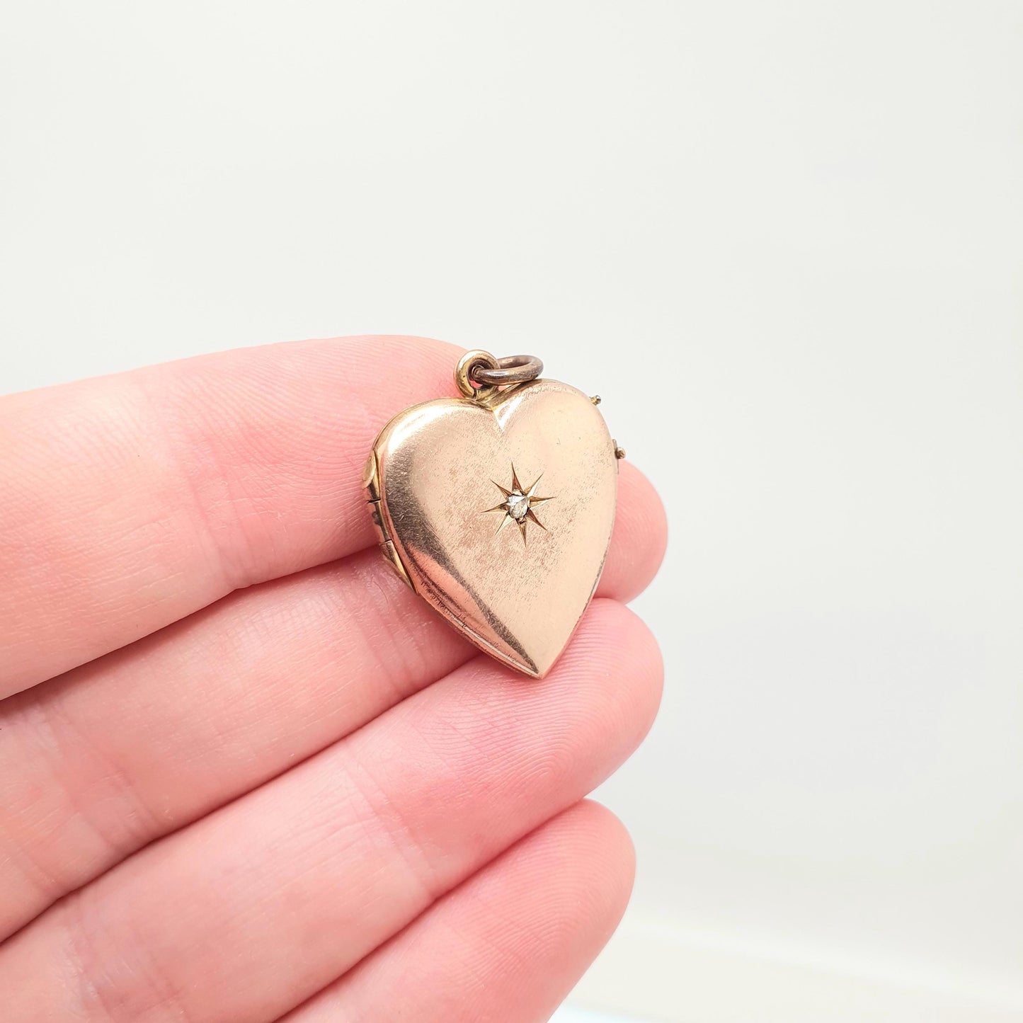 Antique Rolled Gold Diamond Heart Locket Necklace Victorian Rose Gold Filled Genuine Gemstone Pendant Vintage Jewellery Jewelry