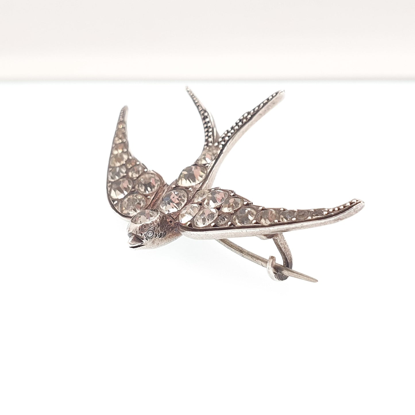 Antique Sterling Silver Victorian Paste Bird Brooch Diamond Foiled Pastes Swallow Large Big Birds Vintage 1800s Parisian Diamond Company
