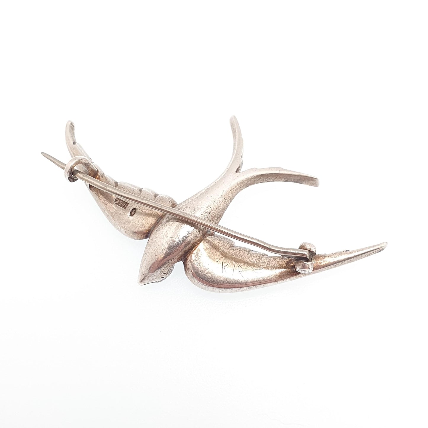 Antique Sterling Silver Victorian Paste Bird Brooch Diamond Foiled Pastes Swallow Large Big Birds Vintage 1800s Parisian Diamond Company