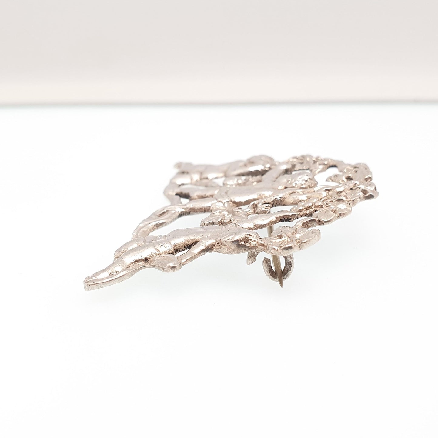 Antique Solid Silver Cherub Brooch Victorian Large Art Nouveau 1800s Ornate Vintage Jewelry Jewellery