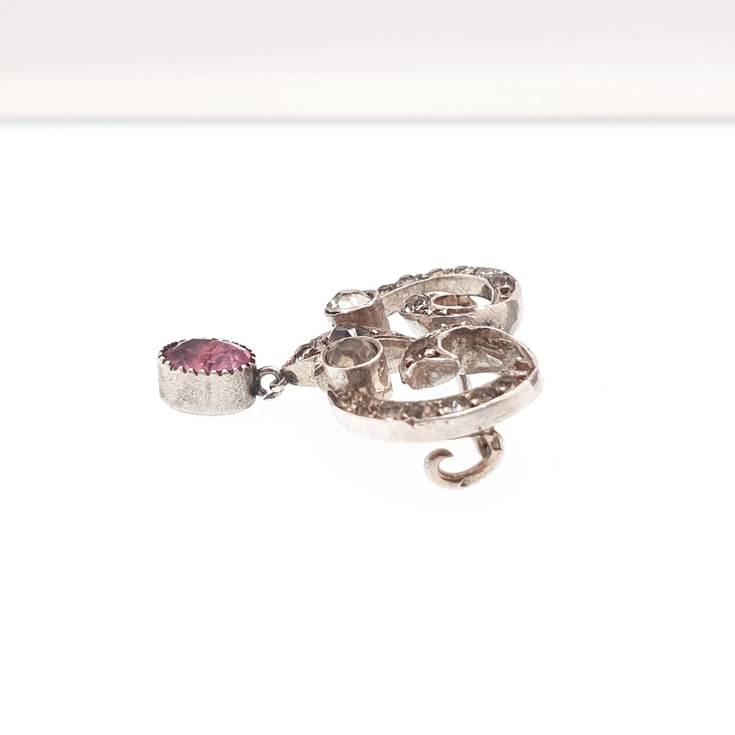 Antique Solid Silver Pink Diamond Paste Brooch Art Nouveau 1800s Victorian Sparkly Vintage Jewelry Jewellery