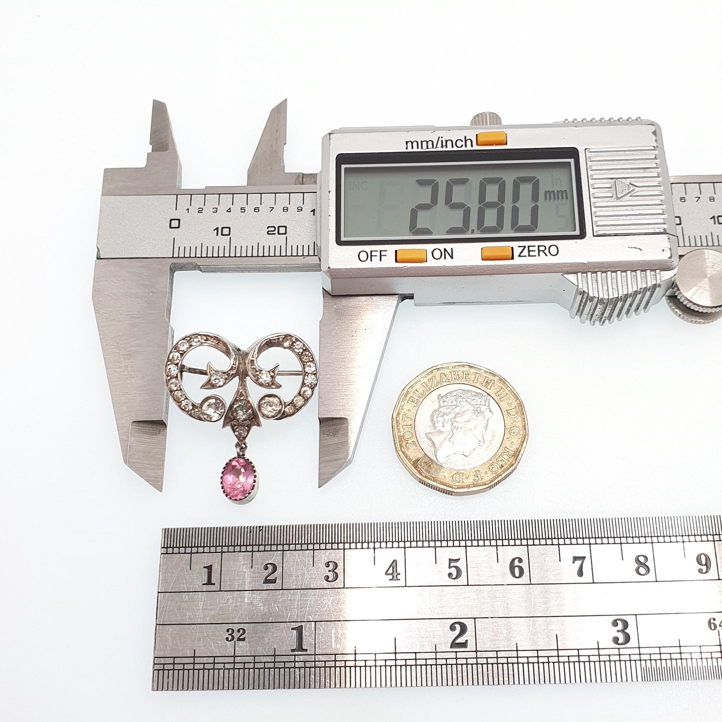 Antique Solid Silver Pink Diamond Paste Brooch Art Nouveau 1800s Victorian Sparkly Vintage Jewelry Jewellery