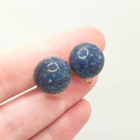 Antique 9k 9ct Gold Sodalite Earrings Large Blue Gemstone Art Deco Solid 9 Carat 375 Dome Cabochon Vintage Jewelry Jewellery