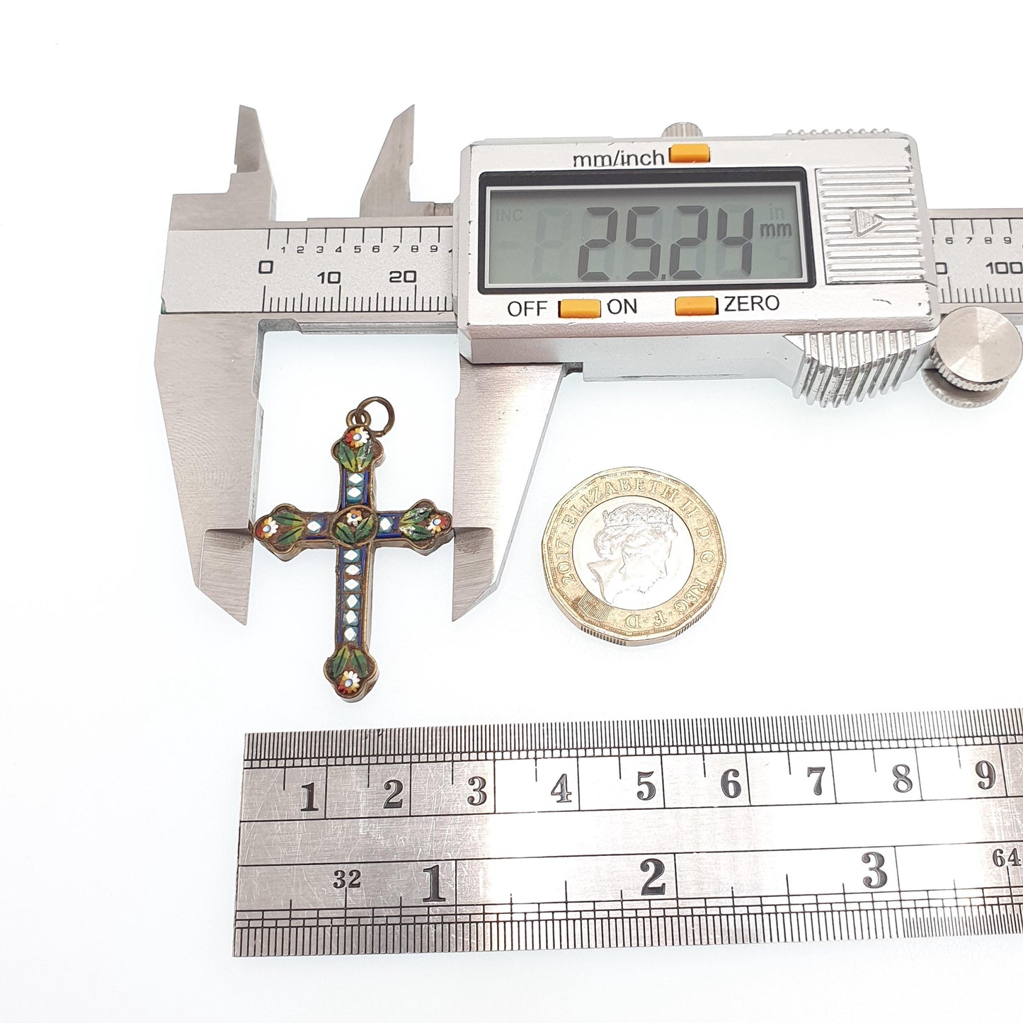 Antique Victorian Micro Mosaic Crucifix Necklace Pendant Cross Gold Tone Micromosaic Handmade Italian Vintage Jewelry Jewellery