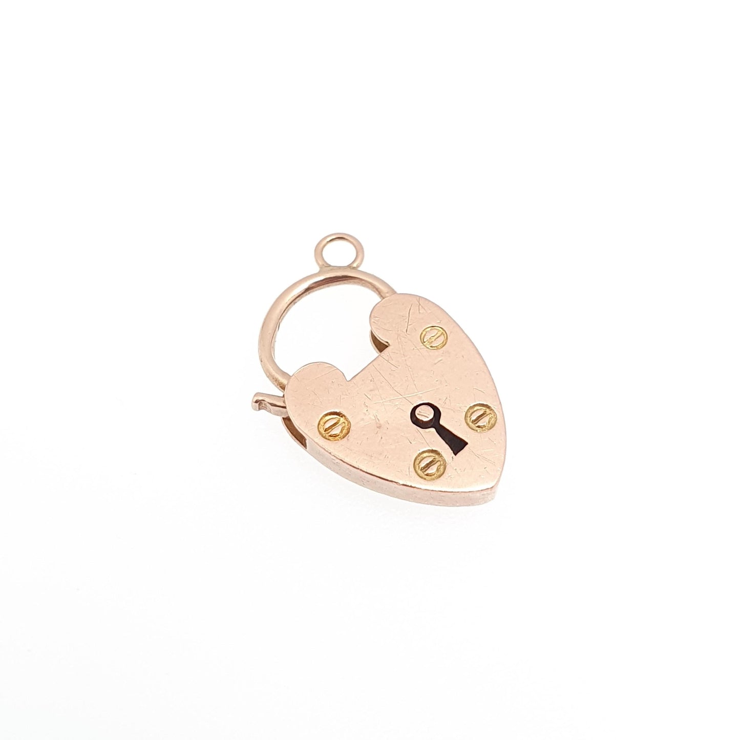 Antique 9ct 9k Rose Gold Padlock Clasp Charm Victorian Necklace Pendant Bracelet Solid 9k 9 Carat Lock Vintage Womens Jewelry Jewellery