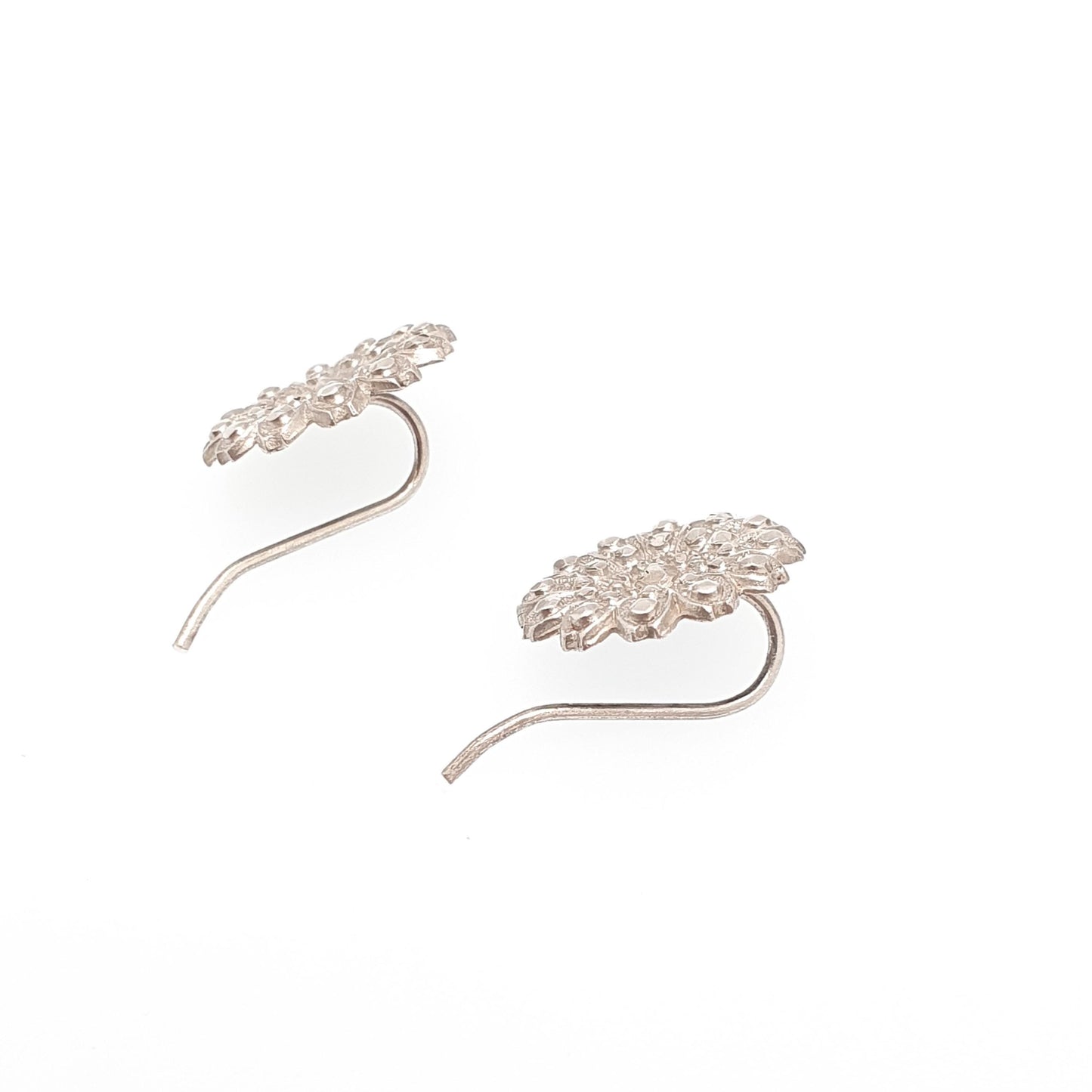 Antique Solid Silver Victorian Earrings Hook Pastry Cutter Flower Aesthetic Genuine 1800s Womens Vintage Jewelry Jewellery