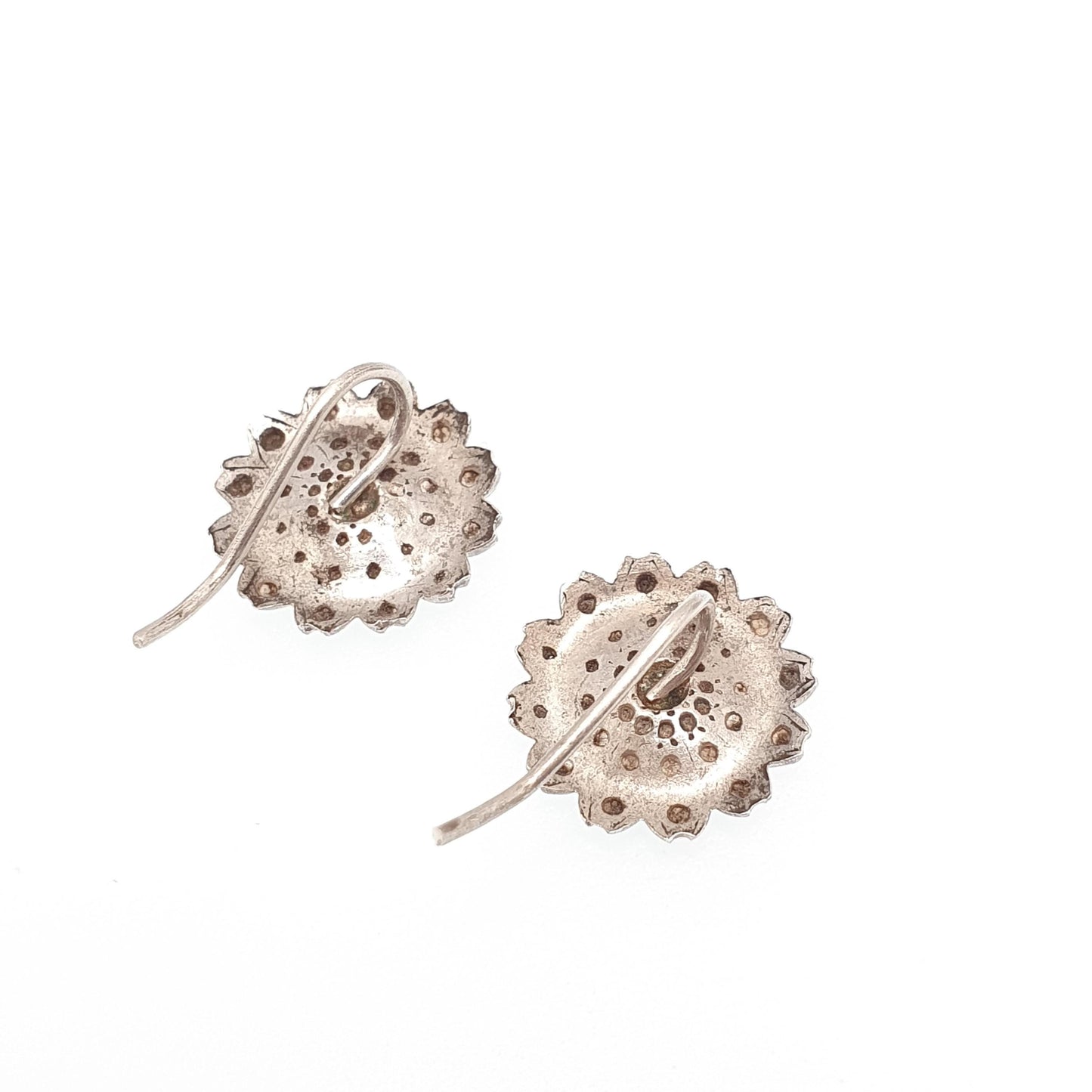 Antique Solid Silver Victorian Earrings Hook Pastry Cutter Flower Aesthetic Genuine 1800s Womens Vintage Jewelry Jewellery
